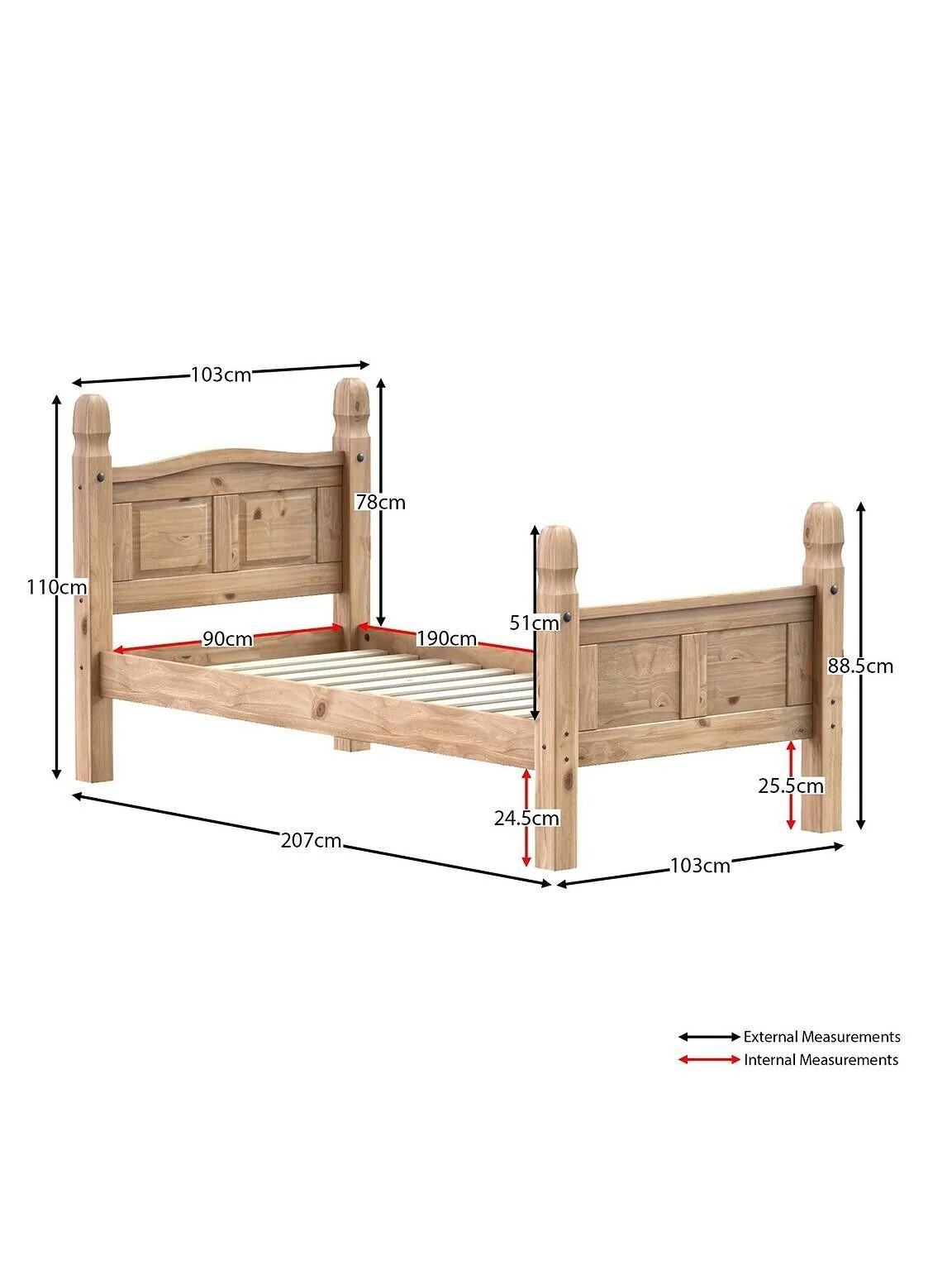Corona Solid Pine 3ft Bed Frame High Foot Durable and Stylish Bedroom Furniture - Image 6