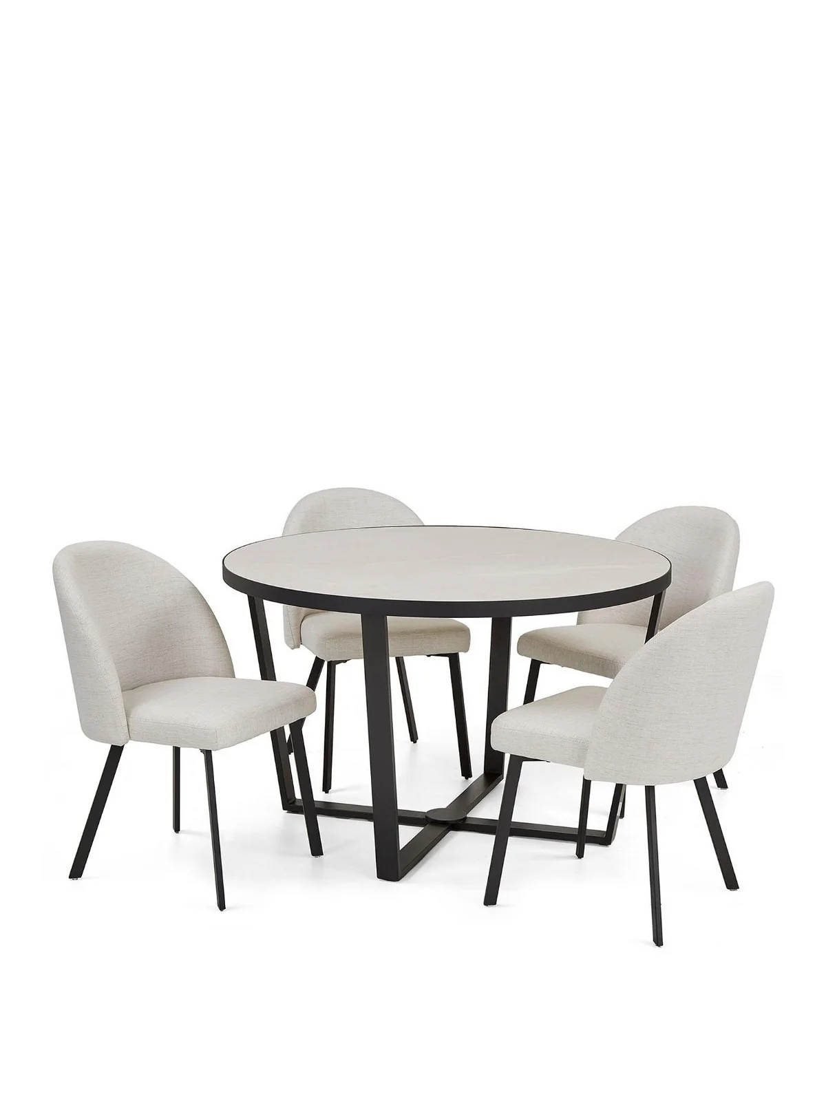 Cortes Dining Set | 120cm Ceramic Table & 4 Fabric Chairs | Black Metal Frame - Image 6