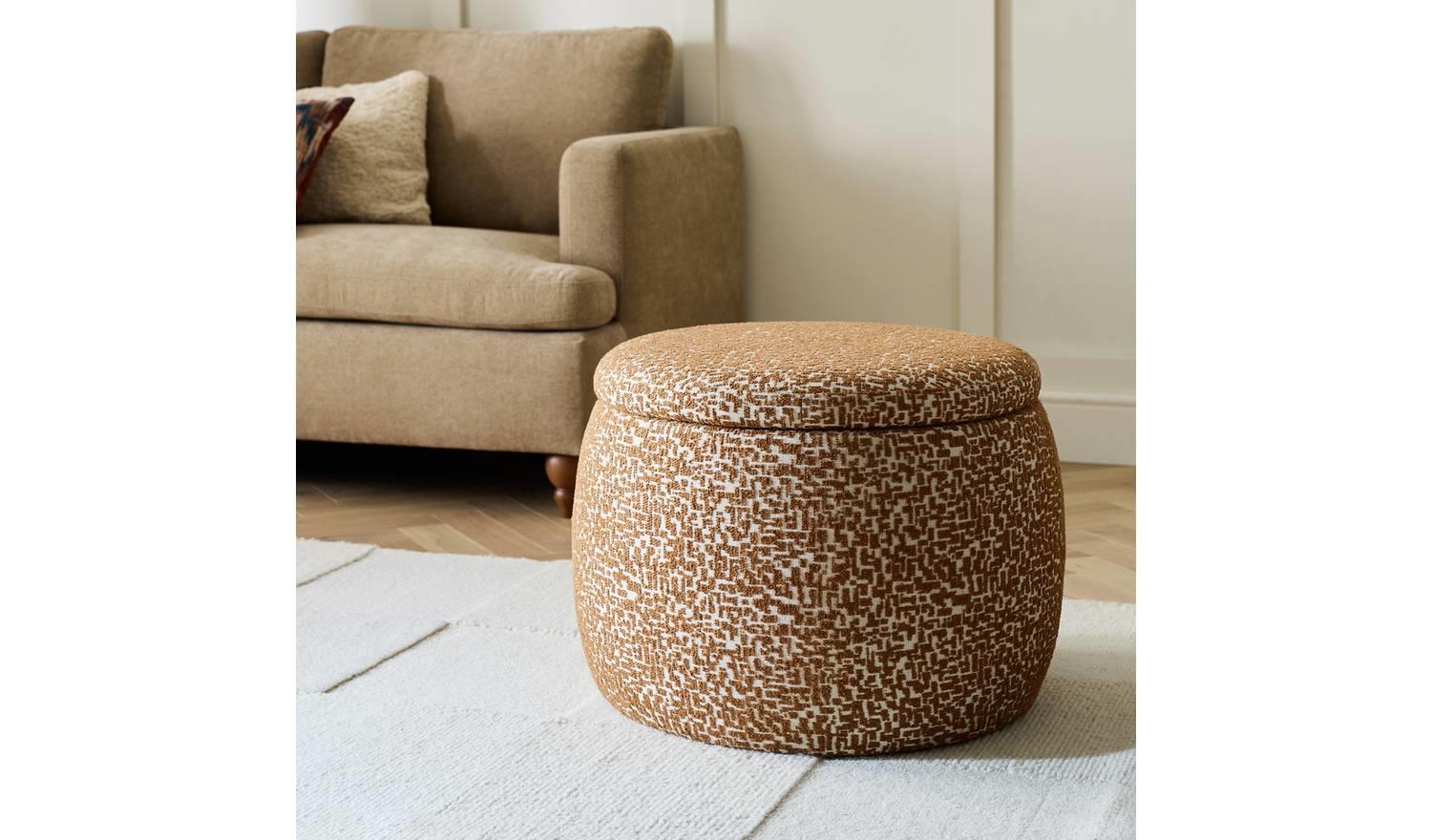 Cove Fabric Storage Ottoman Brown & Cream Modern Design Multi Functional - Image 3