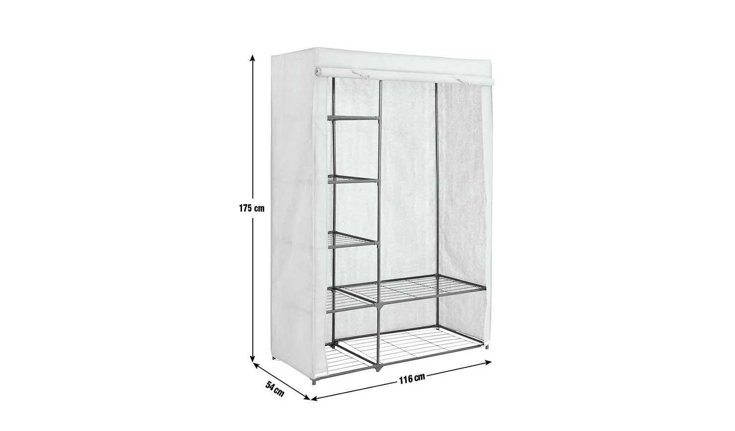 Covered Double Wardrobe with Storage Grey Bedroom Furniture Organiser Cabinet - Image 6