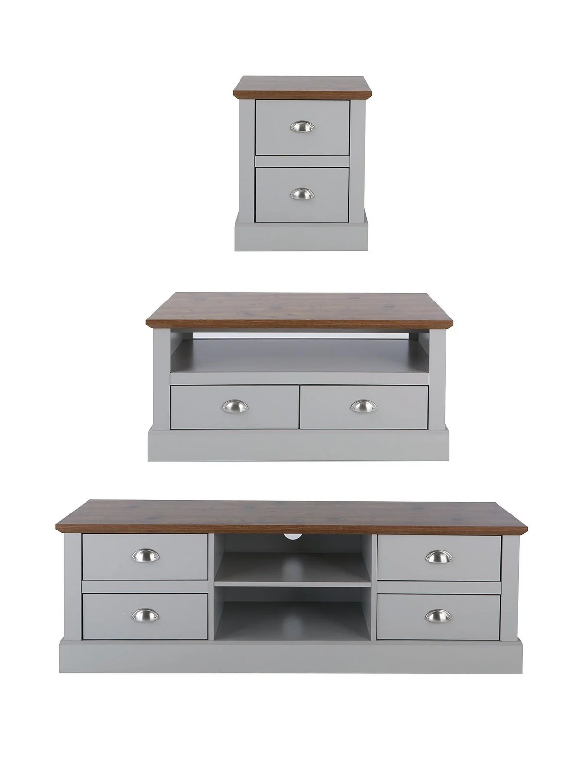 Crawford 3 Piece Living Room Set Grey/Dark TV Unit Coffee & Lamp Table - Image 2