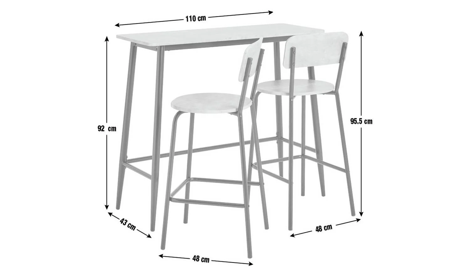 Crowe Grey Dining Table & 2 Grey Stools Kitchen Bar Set - Image 2