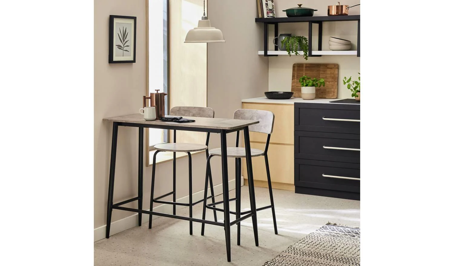 Crowe Grey Dining Table & 2 Grey Stools Kitchen Bar Set - Image 3