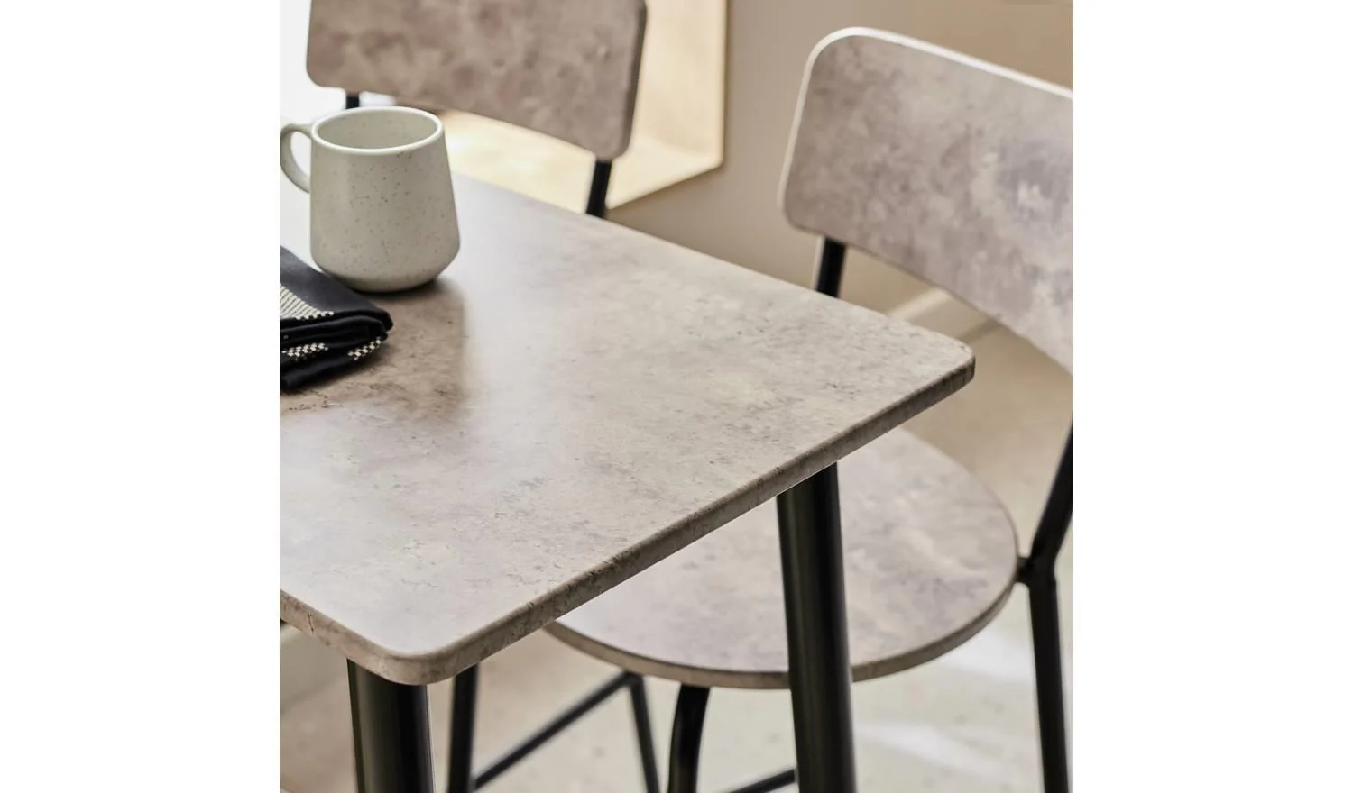Crowe Grey Dining Table & 2 Grey Stools Kitchen Bar Set - Image 5