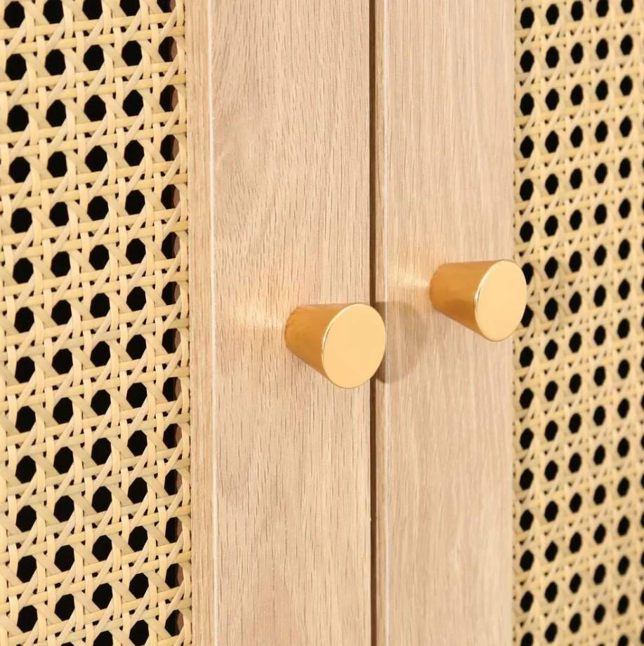 Croxley 2 Door 1 Drawer Oak Rattan Wardrobe Modern Boho Design - Image 6