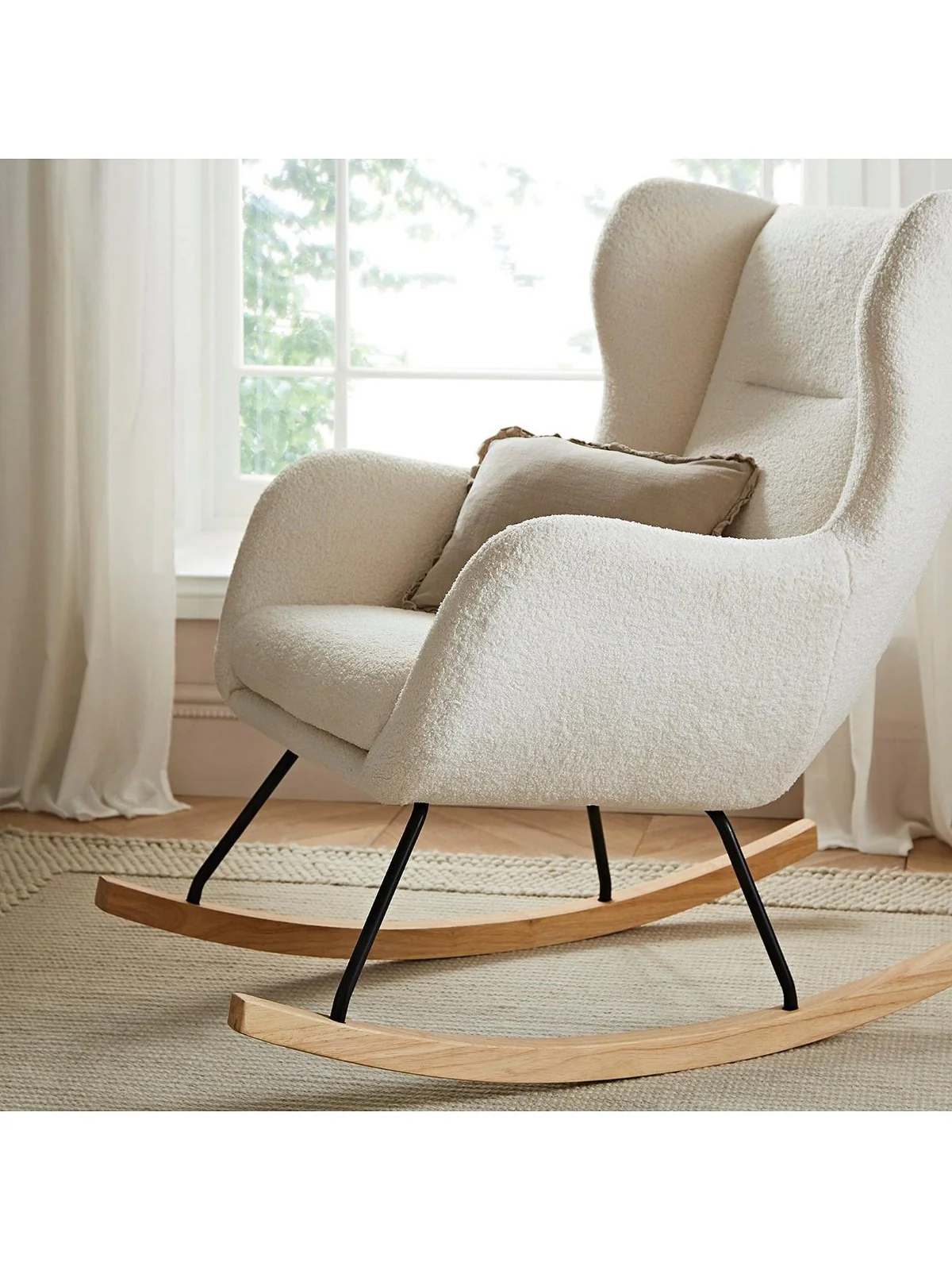 CuddleCo Marley Nursing Chair & Footstool Off White | Boucle Fabric | Rocker - Image 4