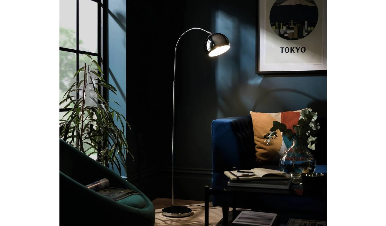 Curva Floor Lamp Chrome For Home Office Bedroom Task Lighting - Image 2