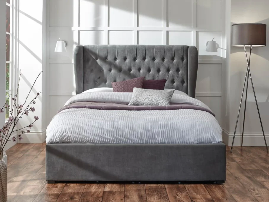 Dakota King Ottoman Bed Grace Pewter Chenille Upholstered Storage - Image 3