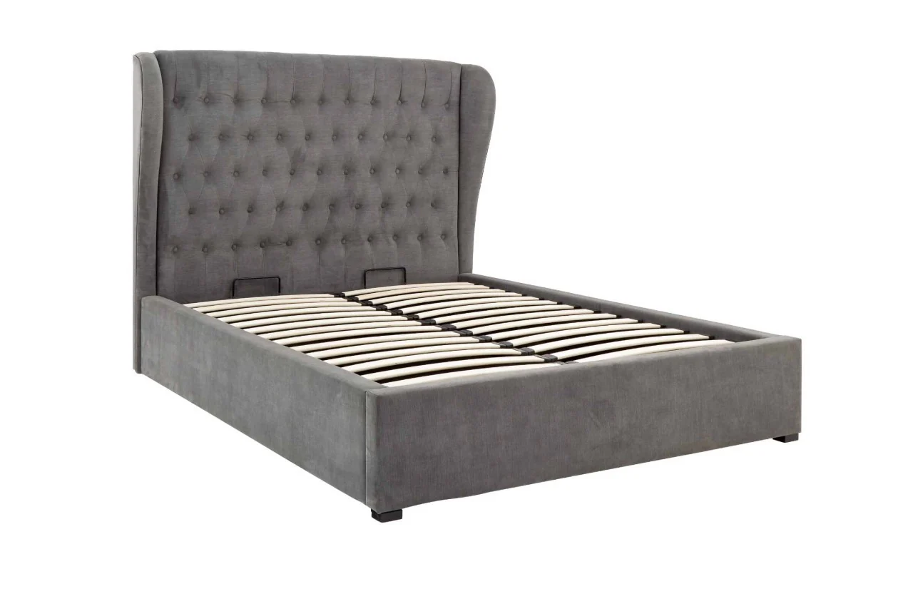 Dakota King Ottoman Bed Grace Pewter Chenille Upholstered Storage - Image 5
