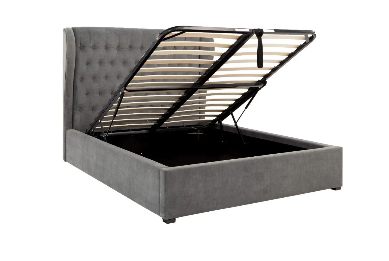 Dakota King Ottoman Bed Grace Pewter Chenille Upholstered Storage - Image 6