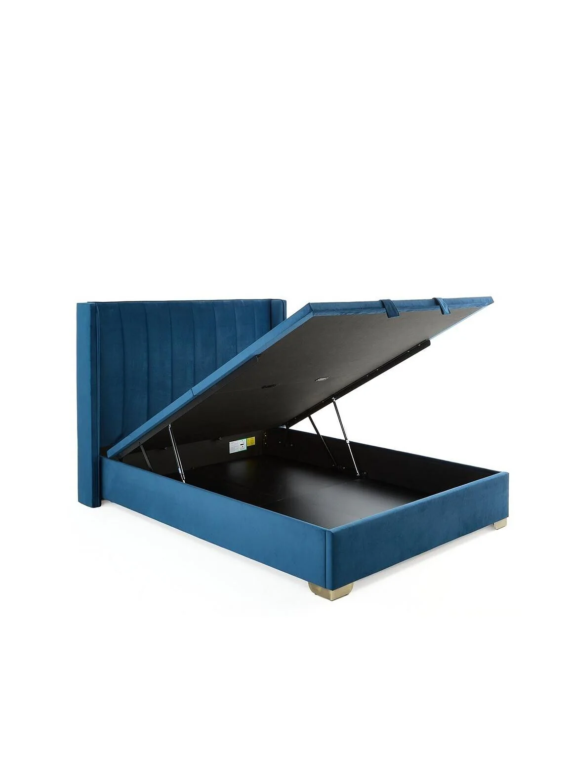 New Dakota Velvet Double Bed Blue | Wing Headboard | End Lift Storage - Image 3