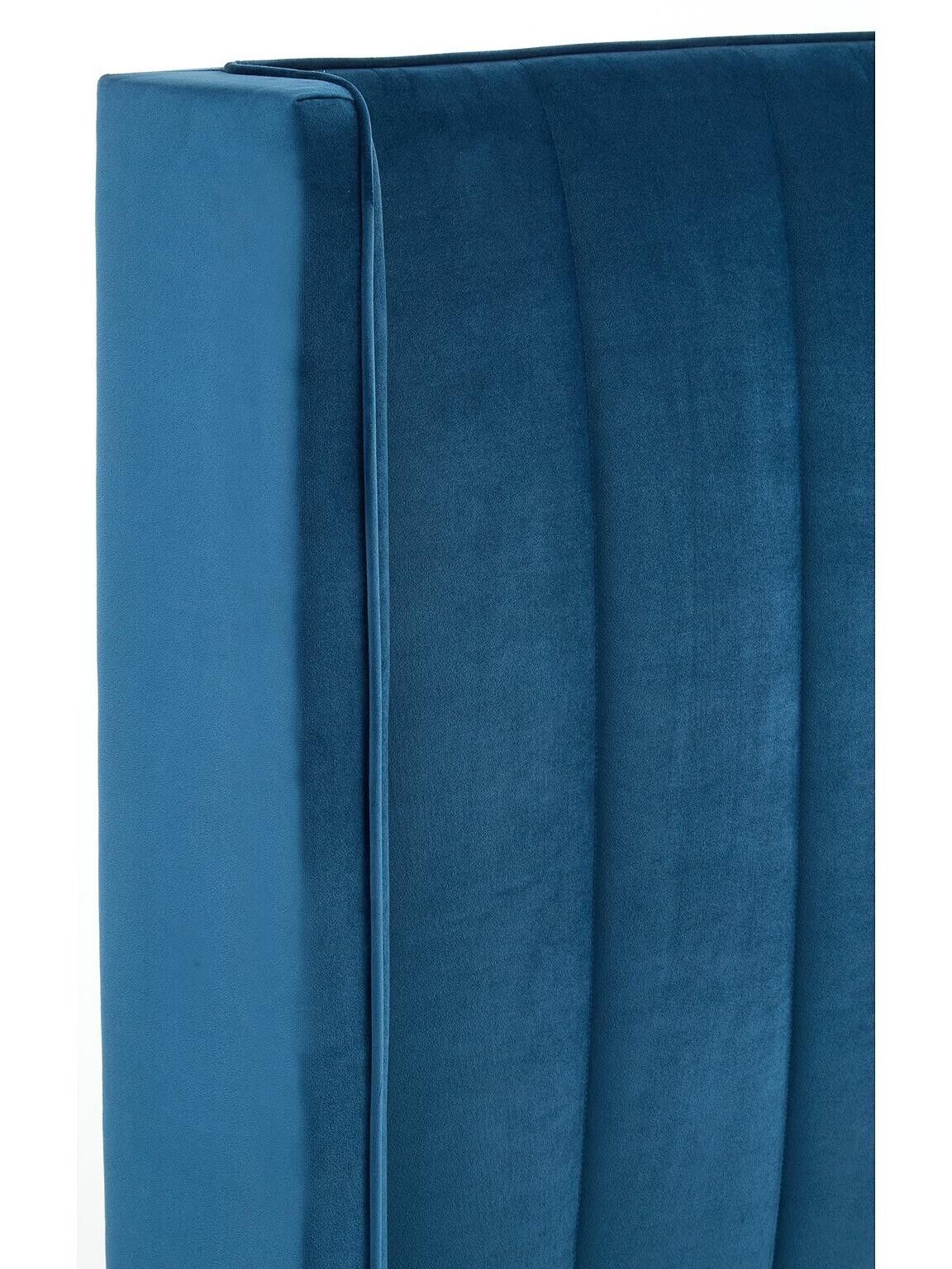 New Dakota Velvet Double Bed Blue | Wing Headboard | End Lift Storage - Image 6