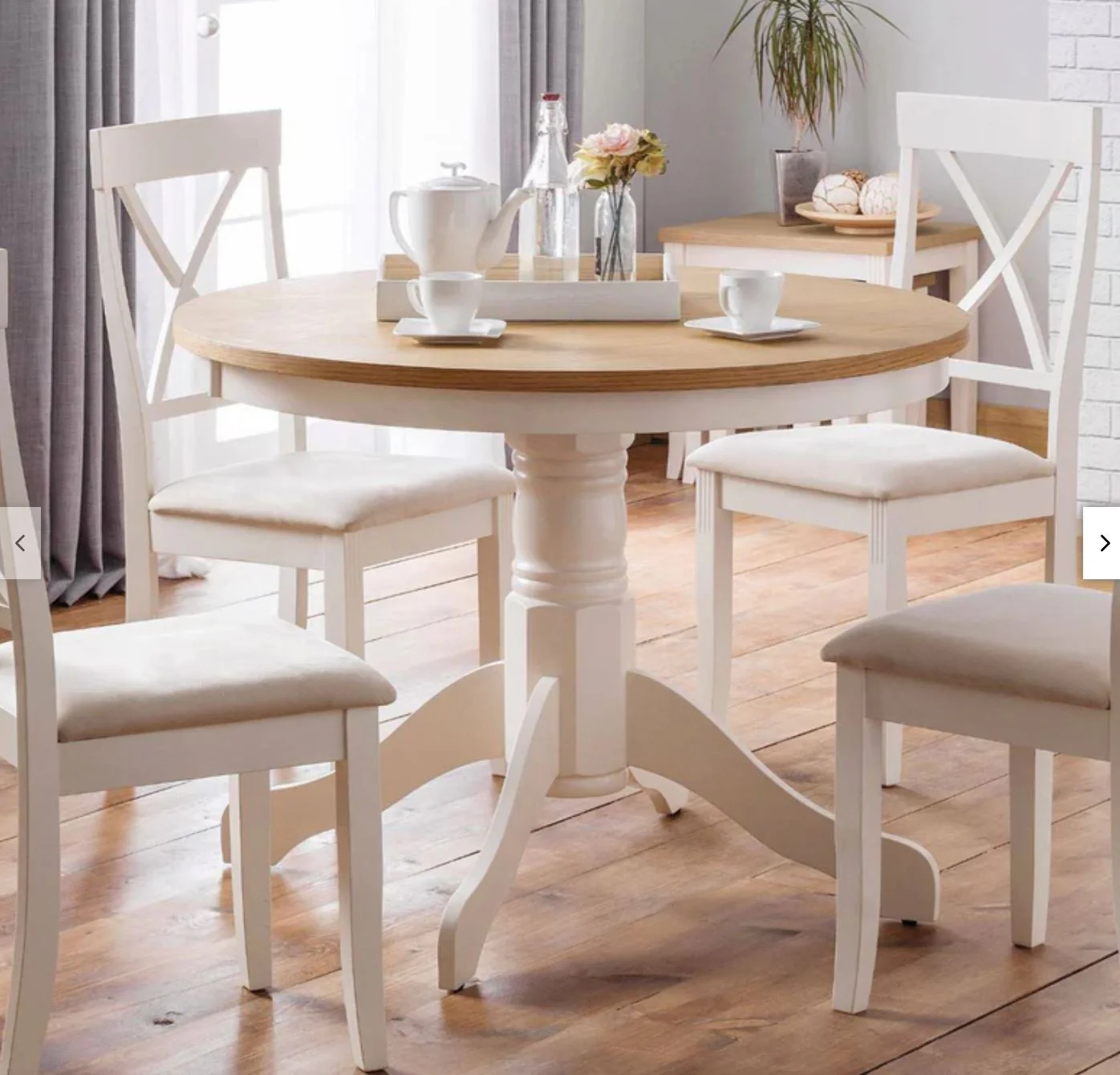 Davenport Round Pedestal Dining Table Oak & Ivory Elegant Kitchen Furniture - Image 2