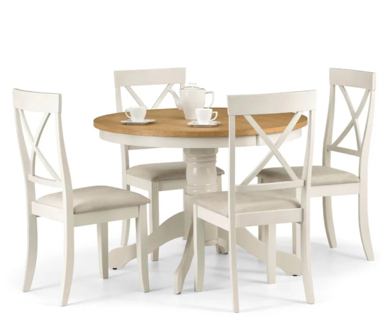 Davenport Round Pedestal Dining Table Oak & Ivory Elegant Kitchen Furniture - Image 3