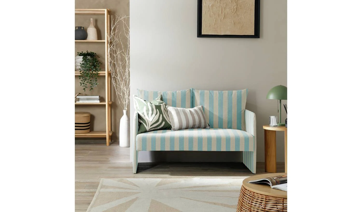 Dixon Fabric 2 Seater Sofa in a Box Blue & White Modern Living Room - Image 4
