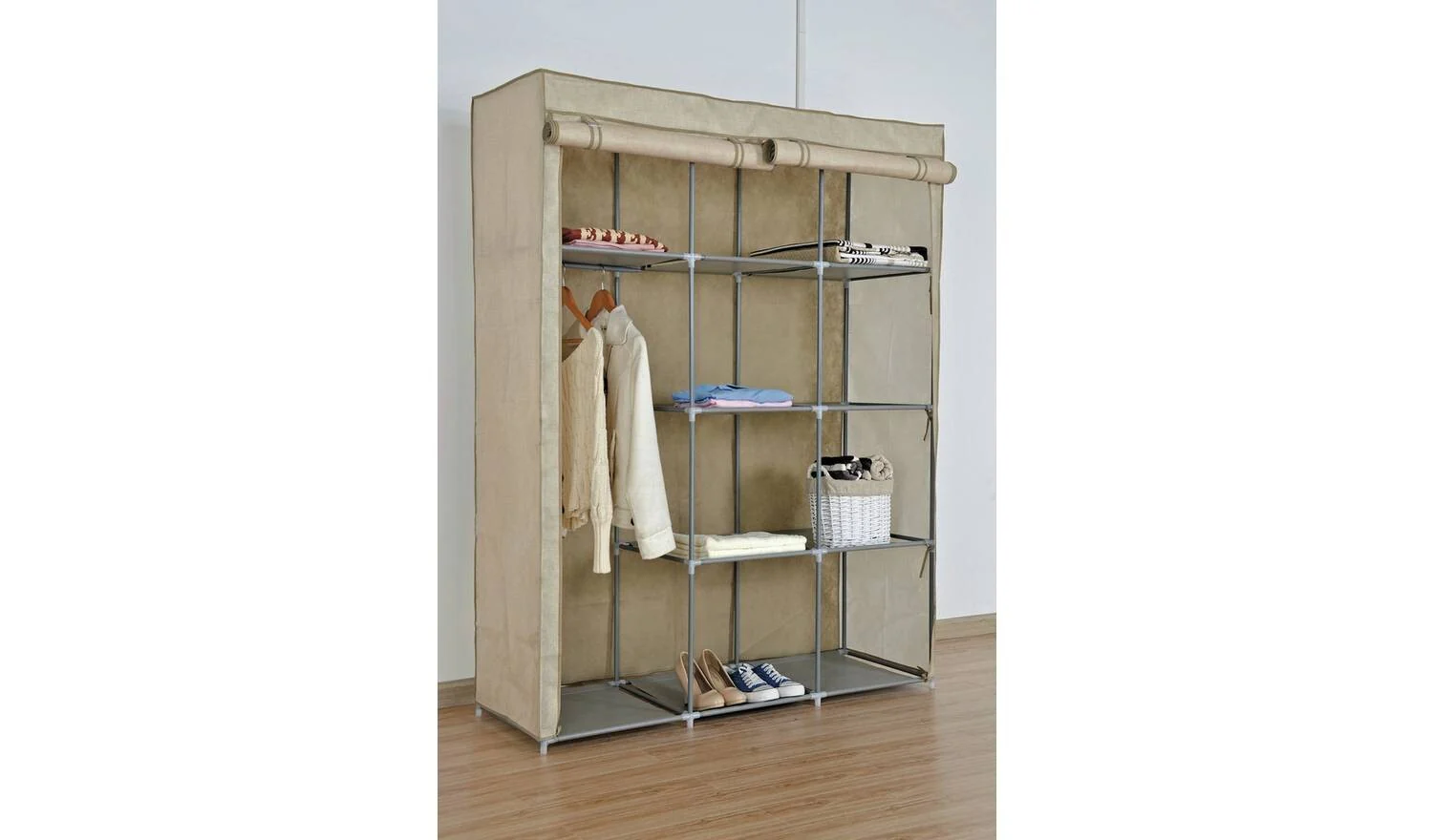 Double Modular Metal Framed Fabric Wardrobe Jute For Bedroom - Image 2