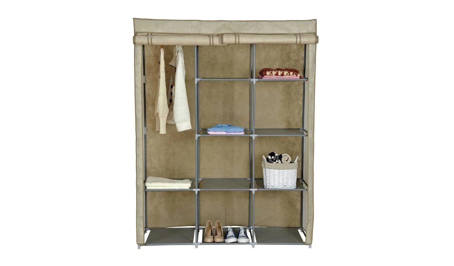 Double Modular Metal Framed Fabric Wardrobe Jute For Bedroom - Image 3