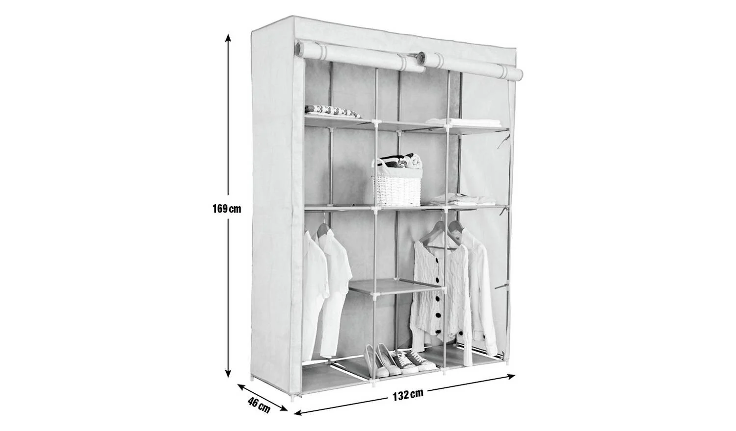 Double Modular Metal Framed Fabric Wardrobe Jute For Bedroom - Image 6