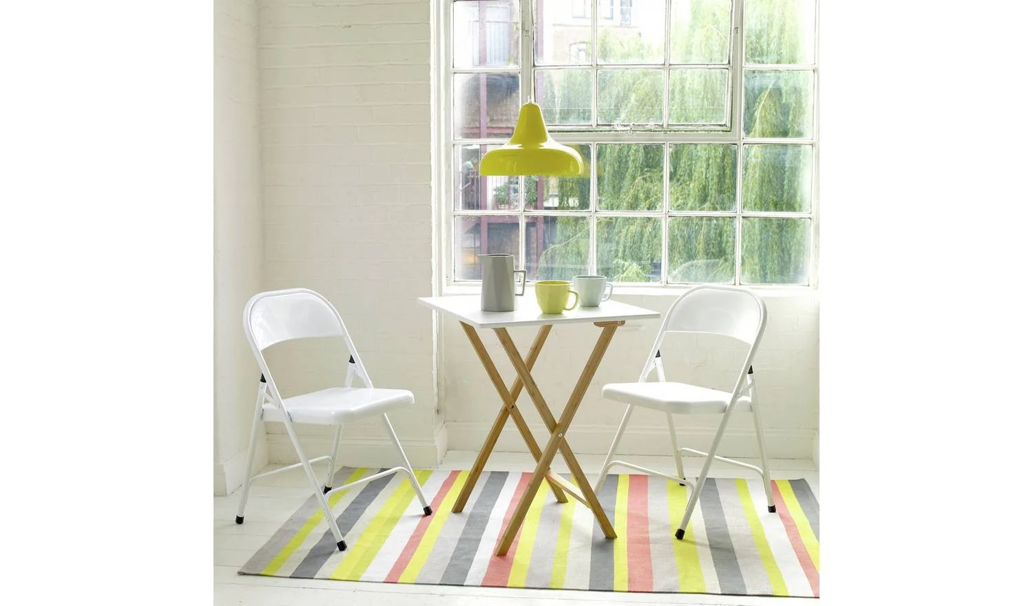 Drew Folding Bamboo 2 Seater Table White Compact Kitchen Furniture - Image 2