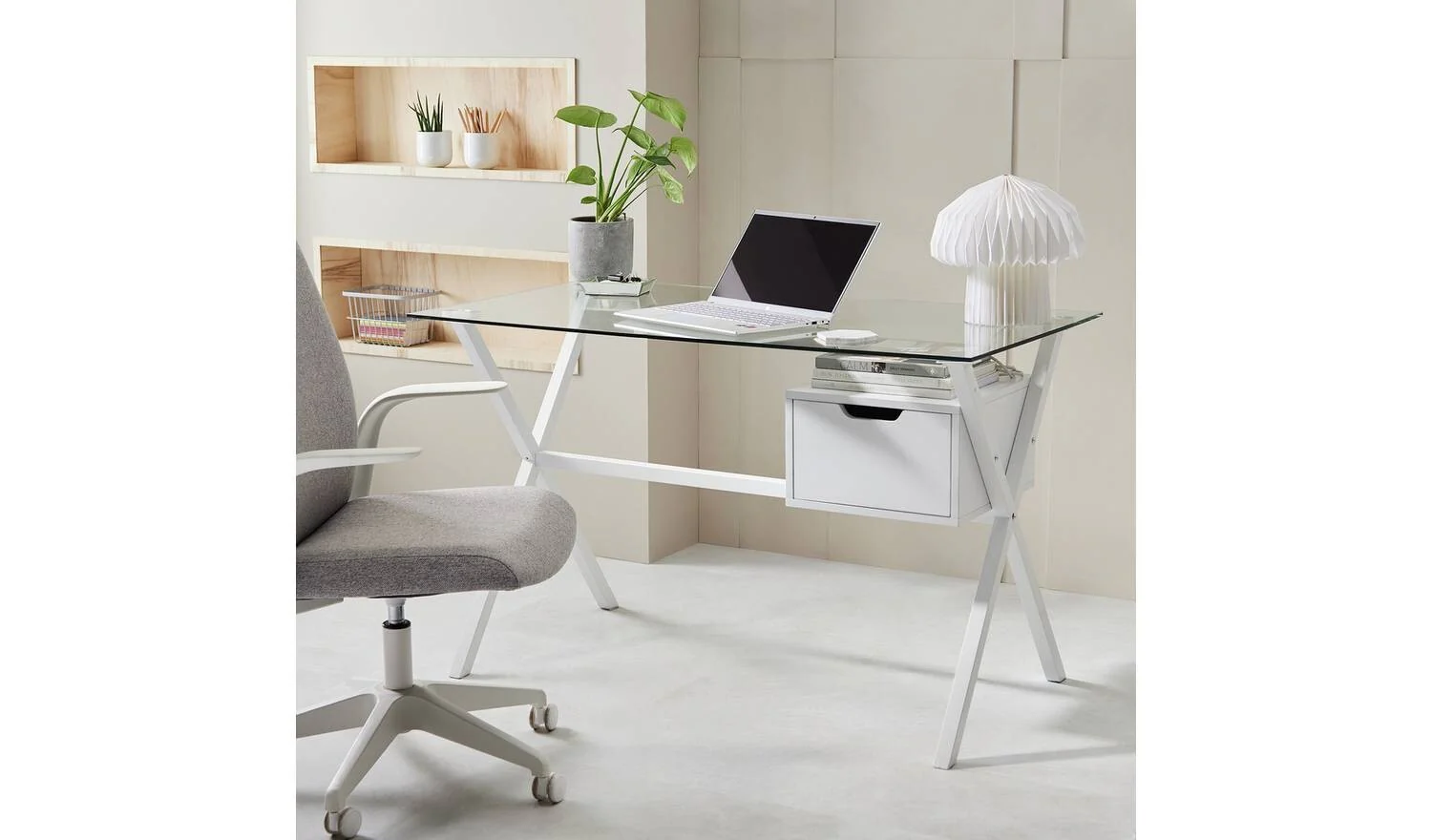 Dria 1 Drawer Office Desk White Modern Home Office Furniture Workspace - Image 2