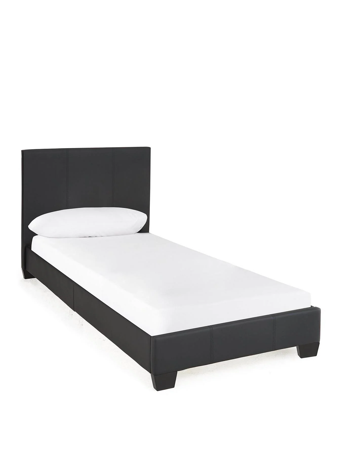 Ellis Faux Leather Single Bedframe Black Modern Upholstered Bed - Image 2