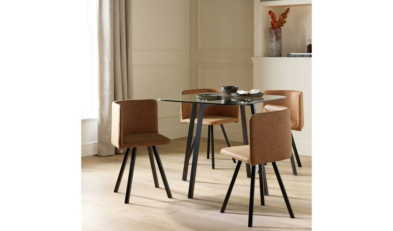 Elsie Black Dining Table & 4 Tan Chairs - Image 3