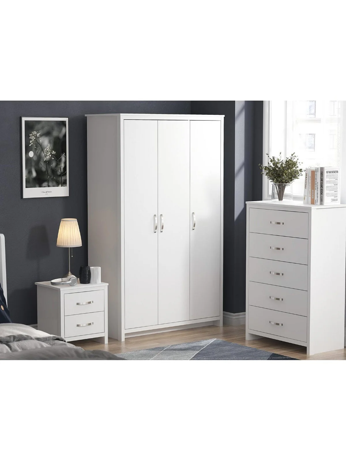 Ely 3 Door Wardrobe White | Modern Storage with Multi-Rail Interior | Bedroom - Image 6