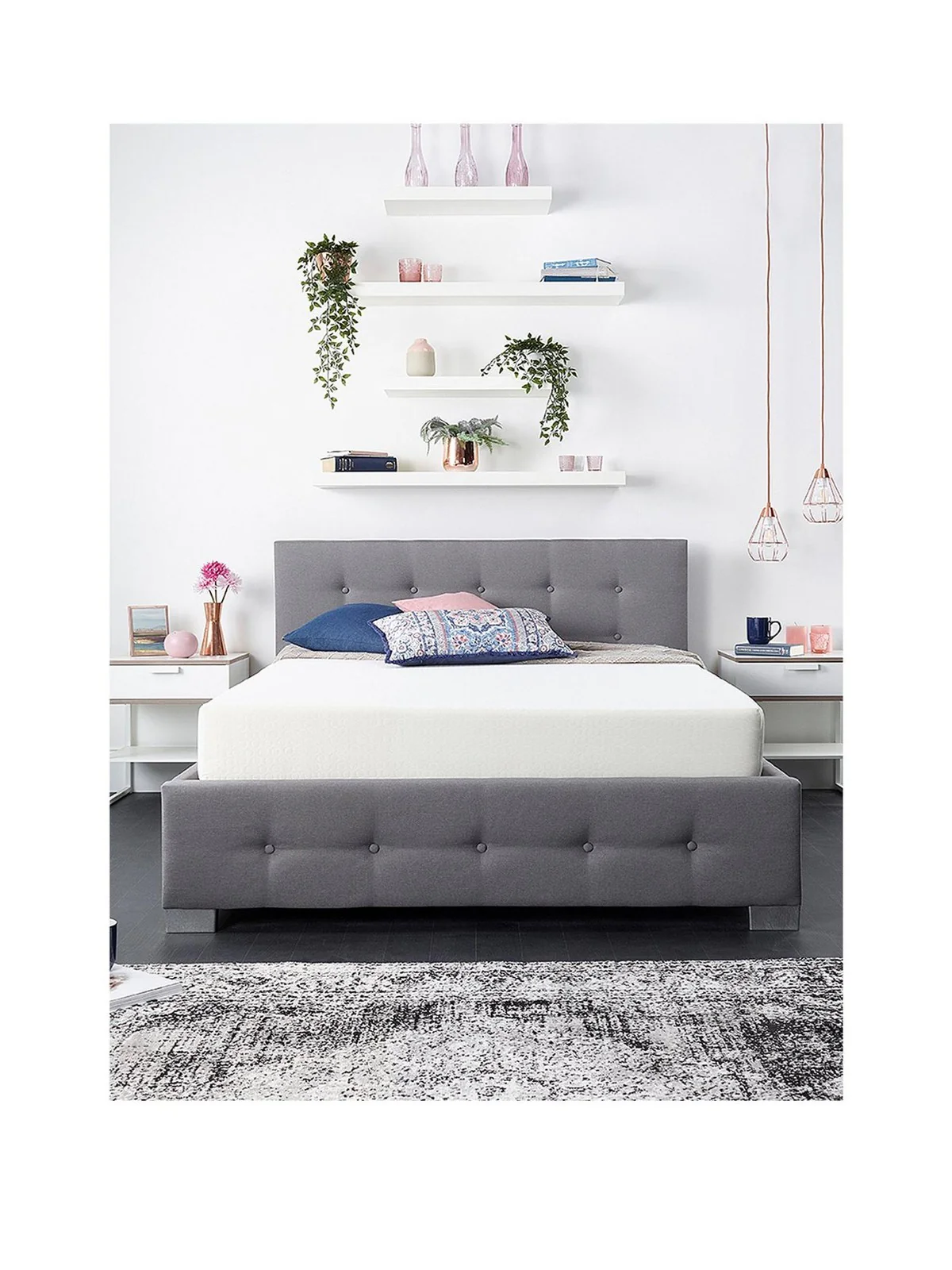 End Lift Up Linen Ottoman King Bed Grey Buttoned Headboard Storage Bed - Image 2