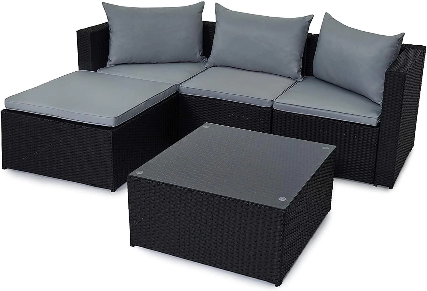 EVRE Malaga Rattan Outdoor Garden Furniture Set & Cushion & Coffee Table Black - Image 4