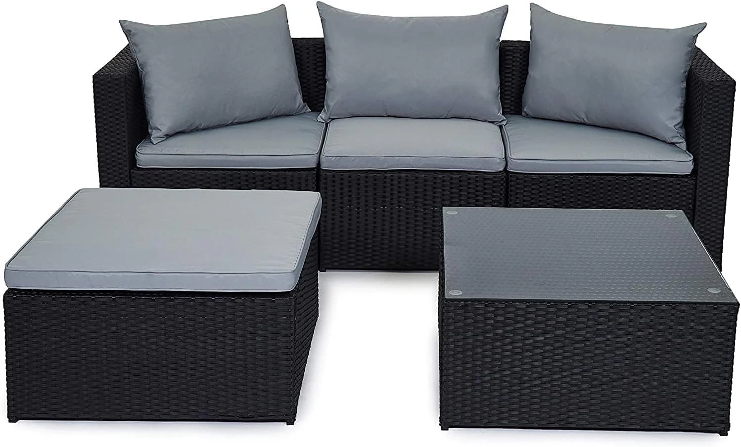 EVRE Malaga Rattan Outdoor Garden Furniture Set & Cushion & Coffee Table Black - Image 6