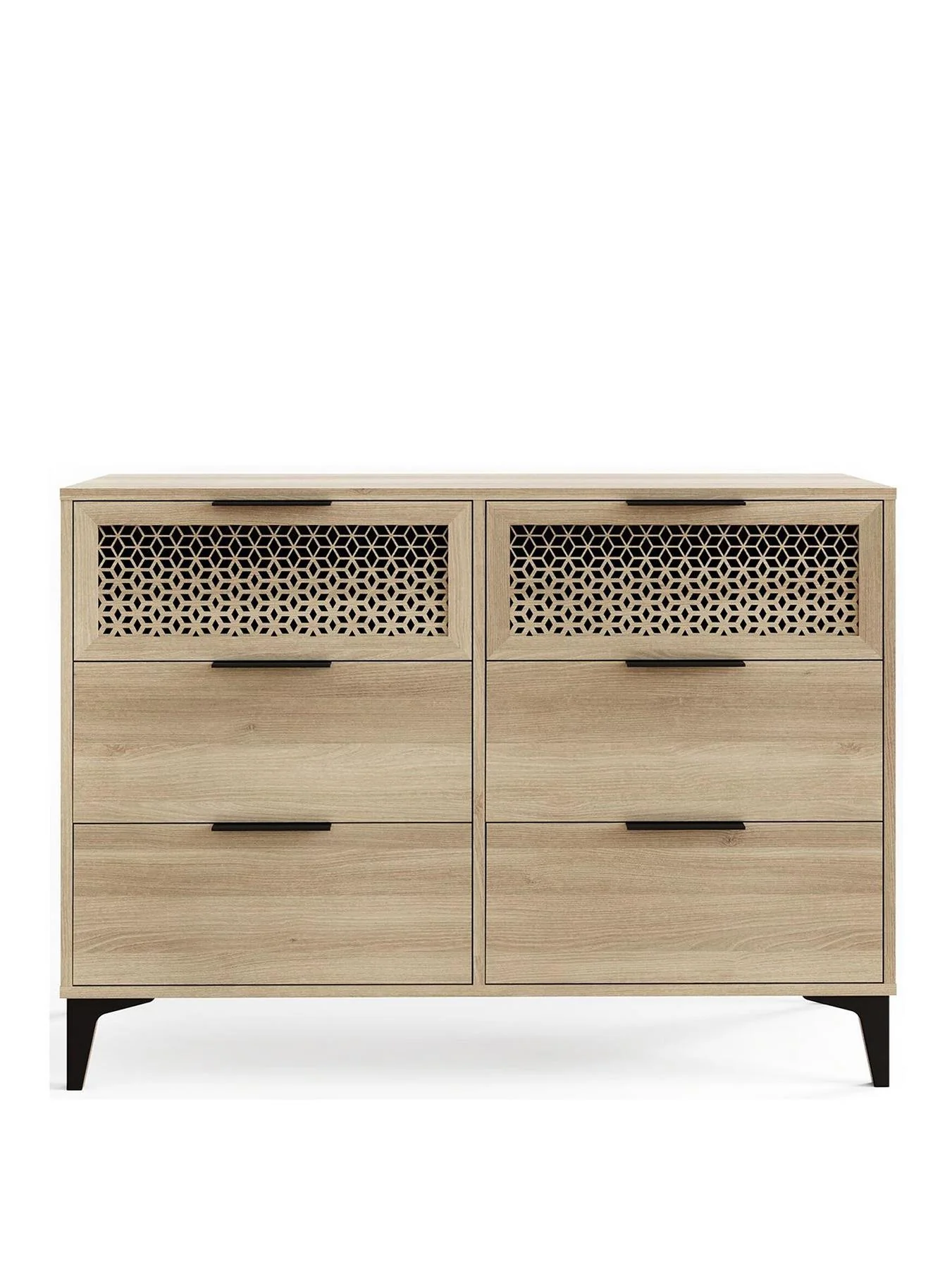 Ezra 3+3 Drawer Chest Oak Storage Organiser Bedroom Furniture - Image 2