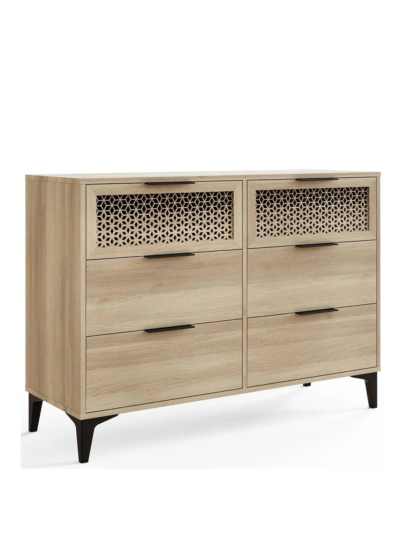 Ezra 3+3 Drawer Chest Oak Storage Organiser Bedroom Furniture - Image 3