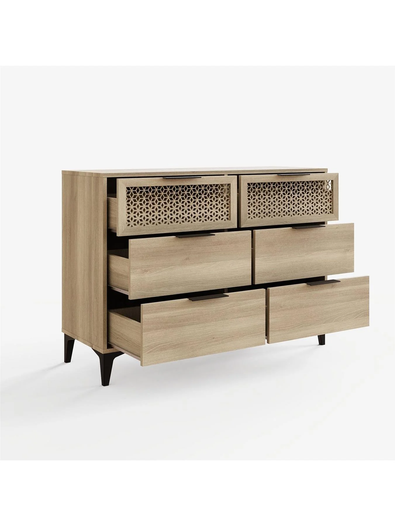 Ezra 3+3 Drawer Chest Oak Storage Organiser Bedroom Furniture - Image 4