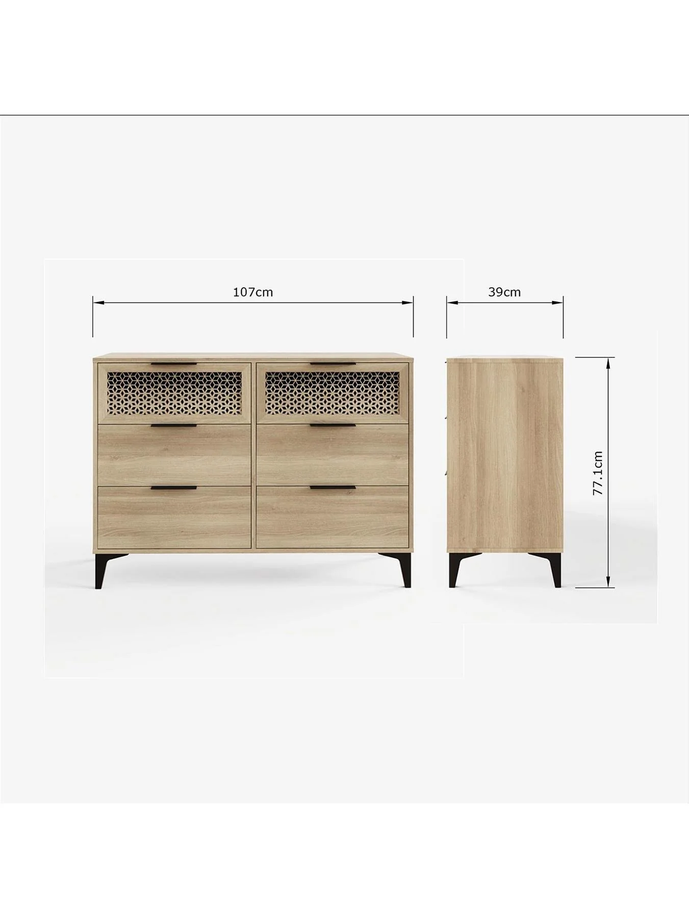 Ezra 3+3 Drawer Chest Oak Storage Organiser Bedroom Furniture - Image 7