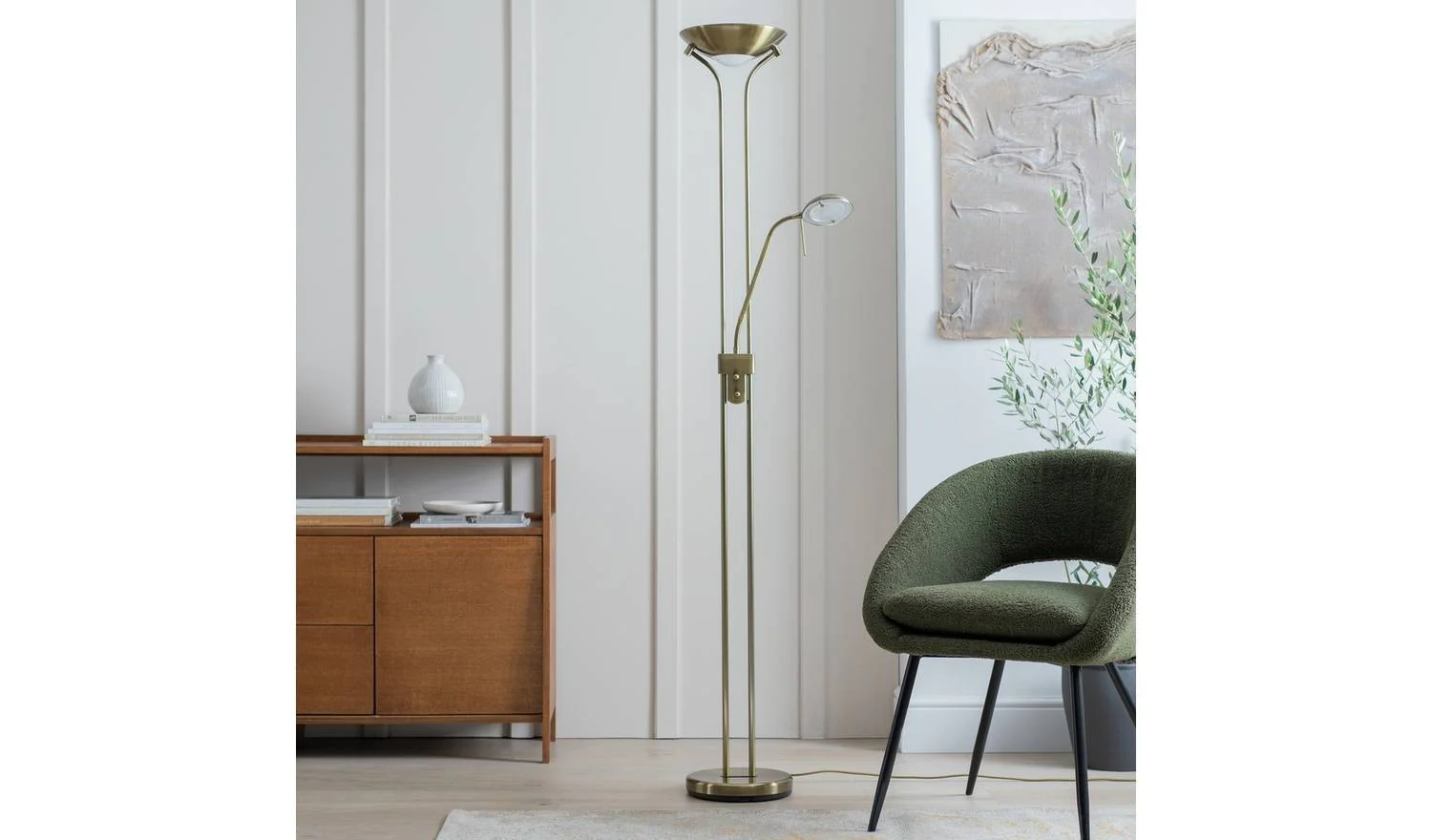 Father&Child Uplighter Floor Lamp Antique Brass Contemporary Light - Image 3