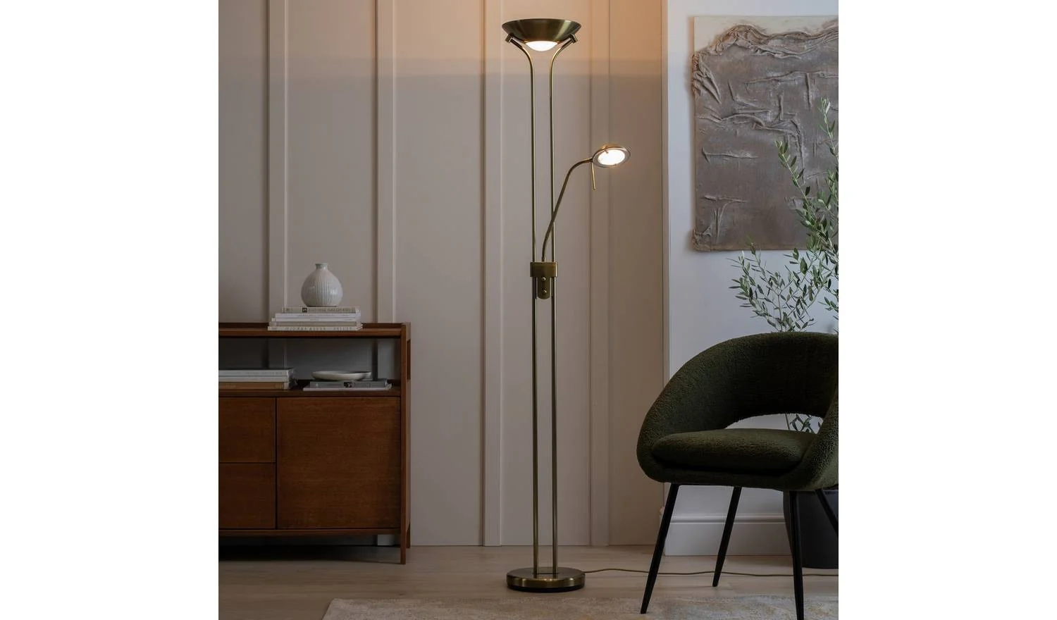 Father&Child Uplighter Floor Lamp Antique Brass Contemporary Light - Image 4