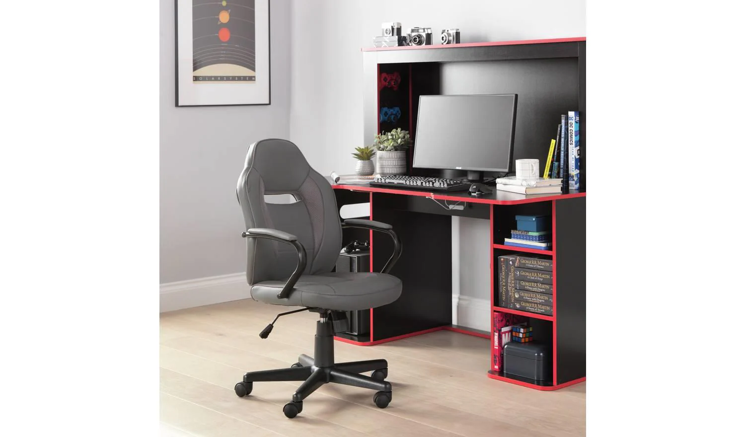 Faux Leather Gaming Chair Grey For PC Gaming Comfortable UK - Image 3