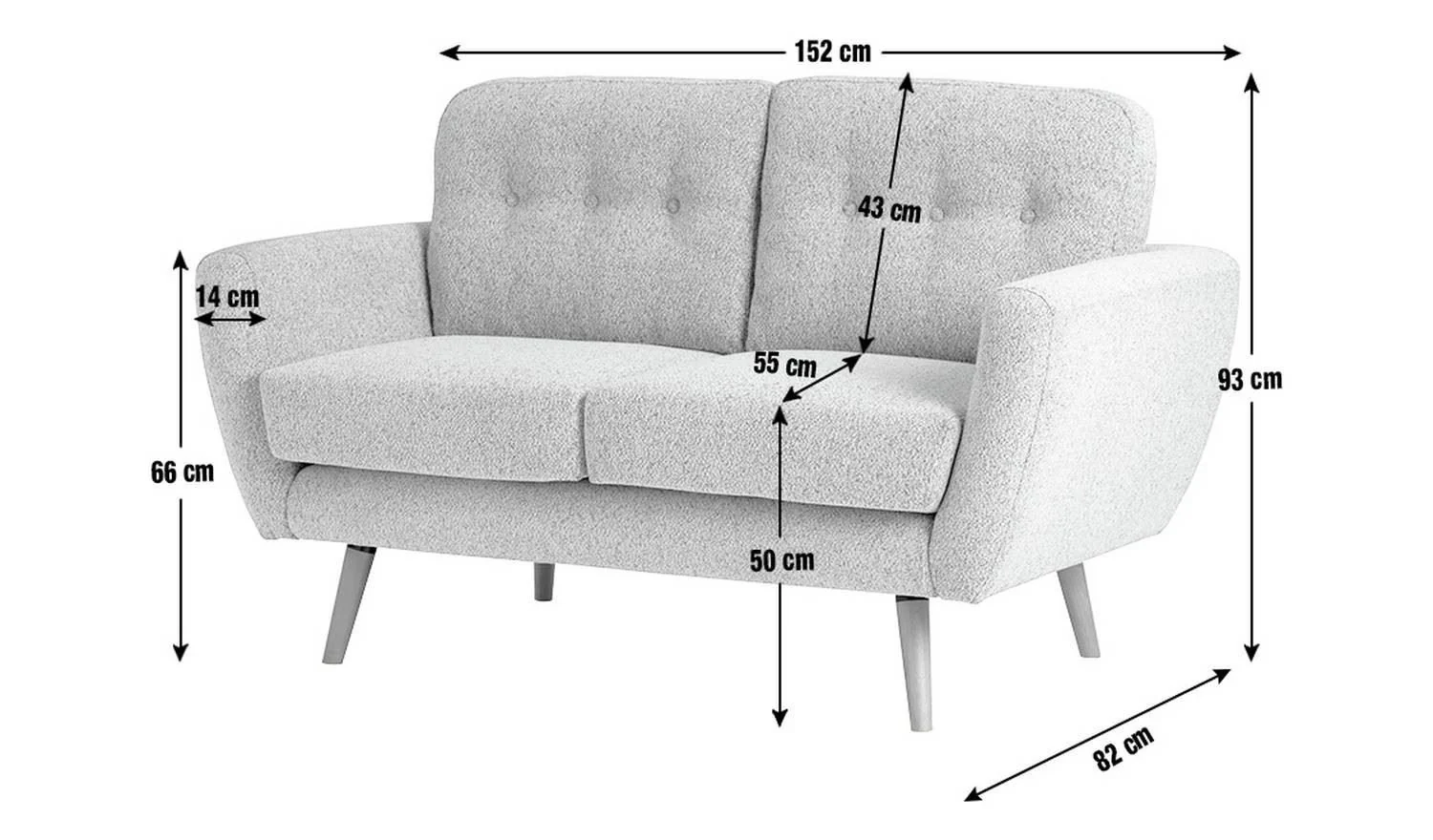 Finney Fabric 2 Seater Sofa in a Box Grey Modern Living Room Furniture - Image 2