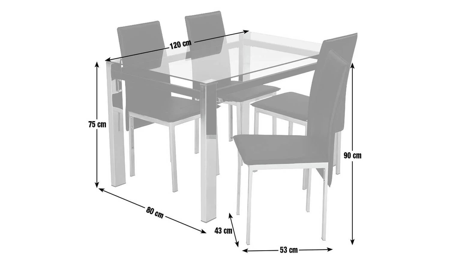 Fitz Clear Glass Dining Table & 4 Black Chairs Modern Kitchen Furniture Set - Image 2