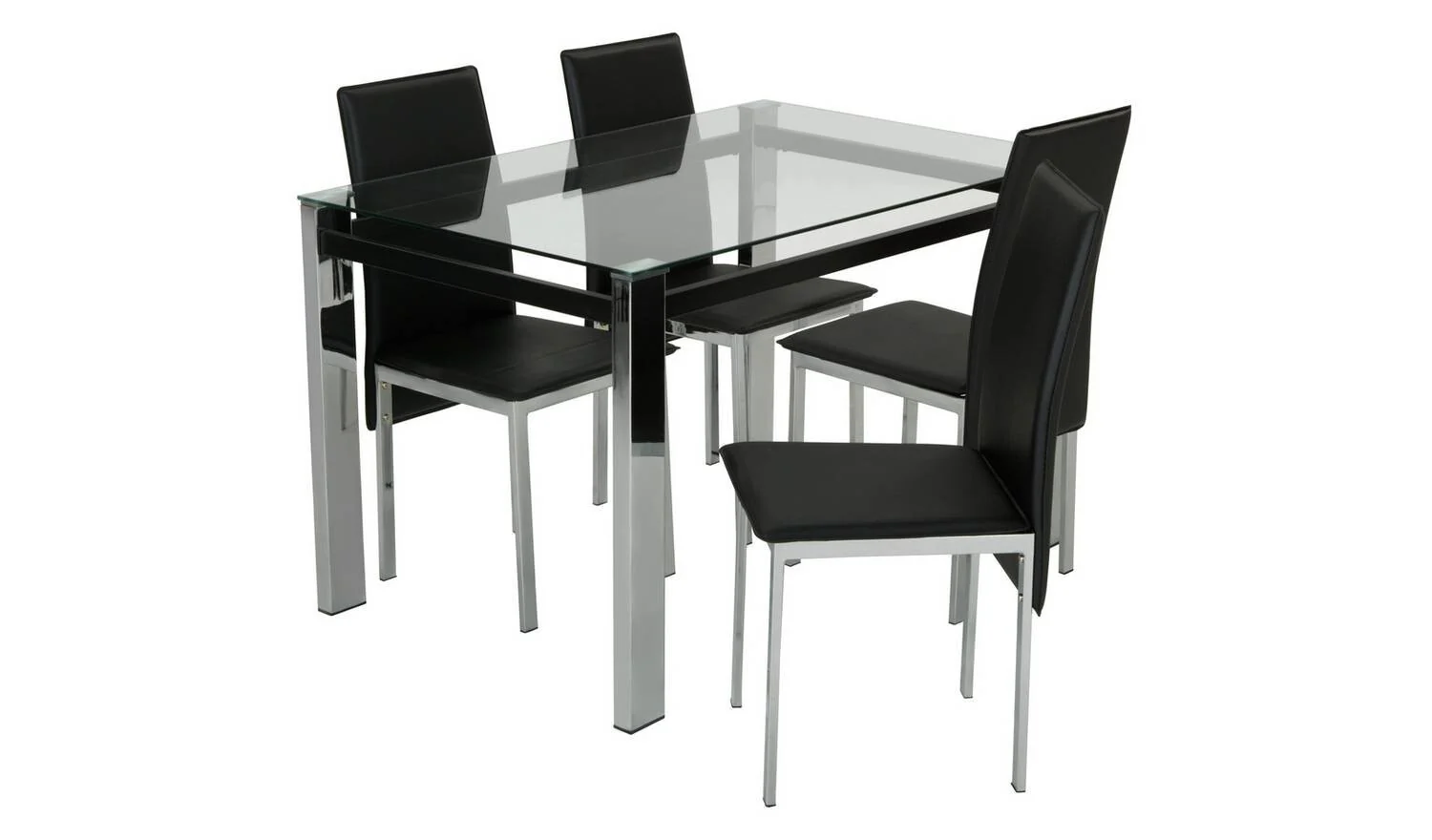 Fitz Clear Glass Dining Table & 4 Black Chairs Modern Kitchen Furniture Set - Image 3