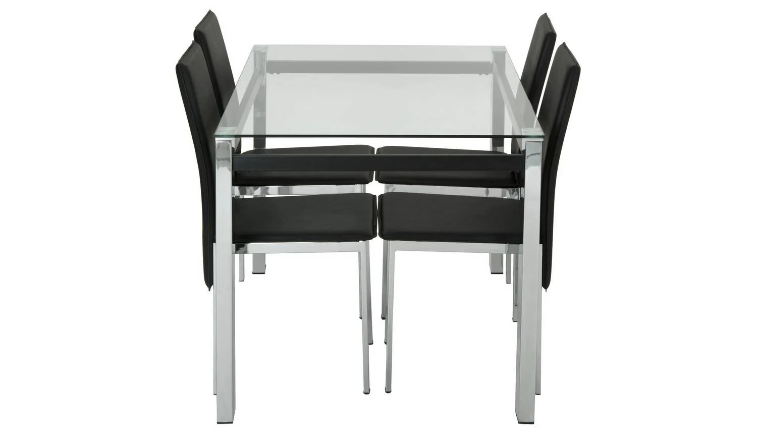 Fitz Clear Glass Dining Table & 4 Black Chairs Modern Kitchen Furniture Set - Image 6