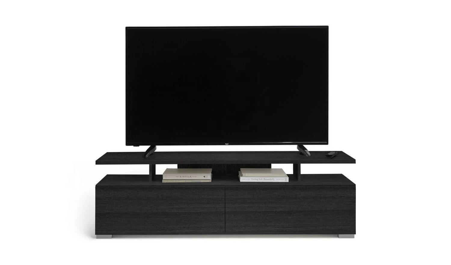 Floating Top TV Unit Black & Brown Space Saving Contemporary Style - Image 3