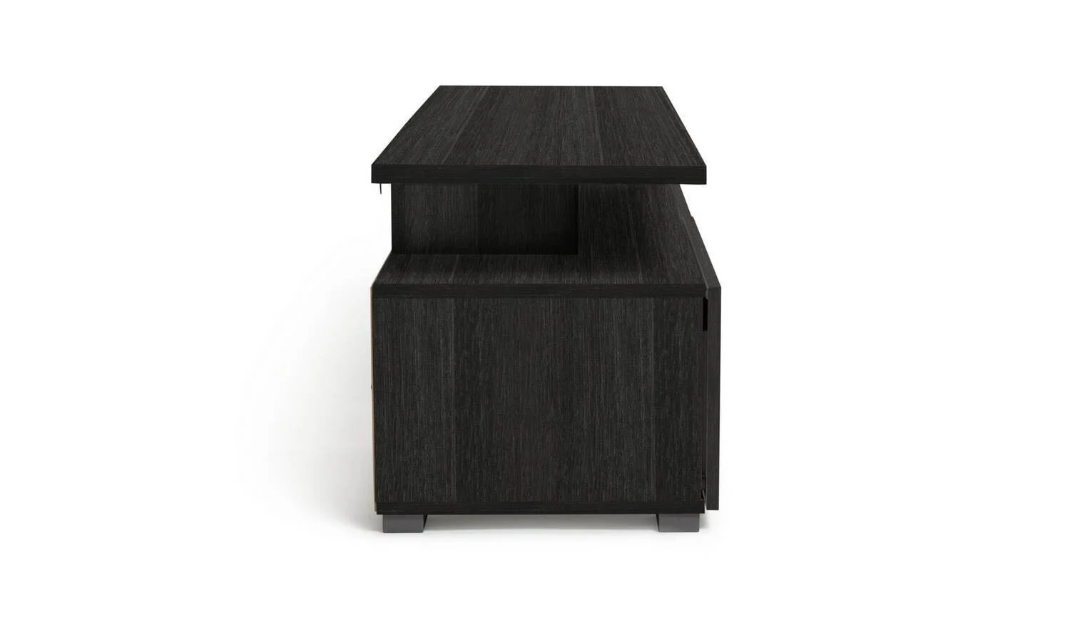 Floating Top TV Unit Black & Brown Space Saving Contemporary Style - Image 4