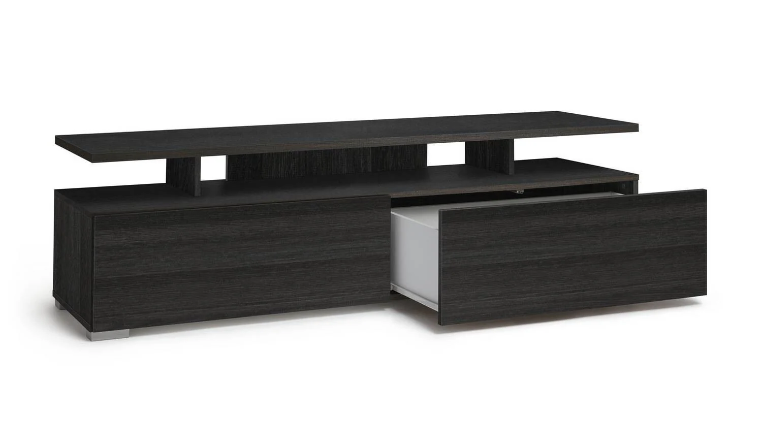 Floating Top TV Unit Black & Brown Space Saving Contemporary Style - Image 5