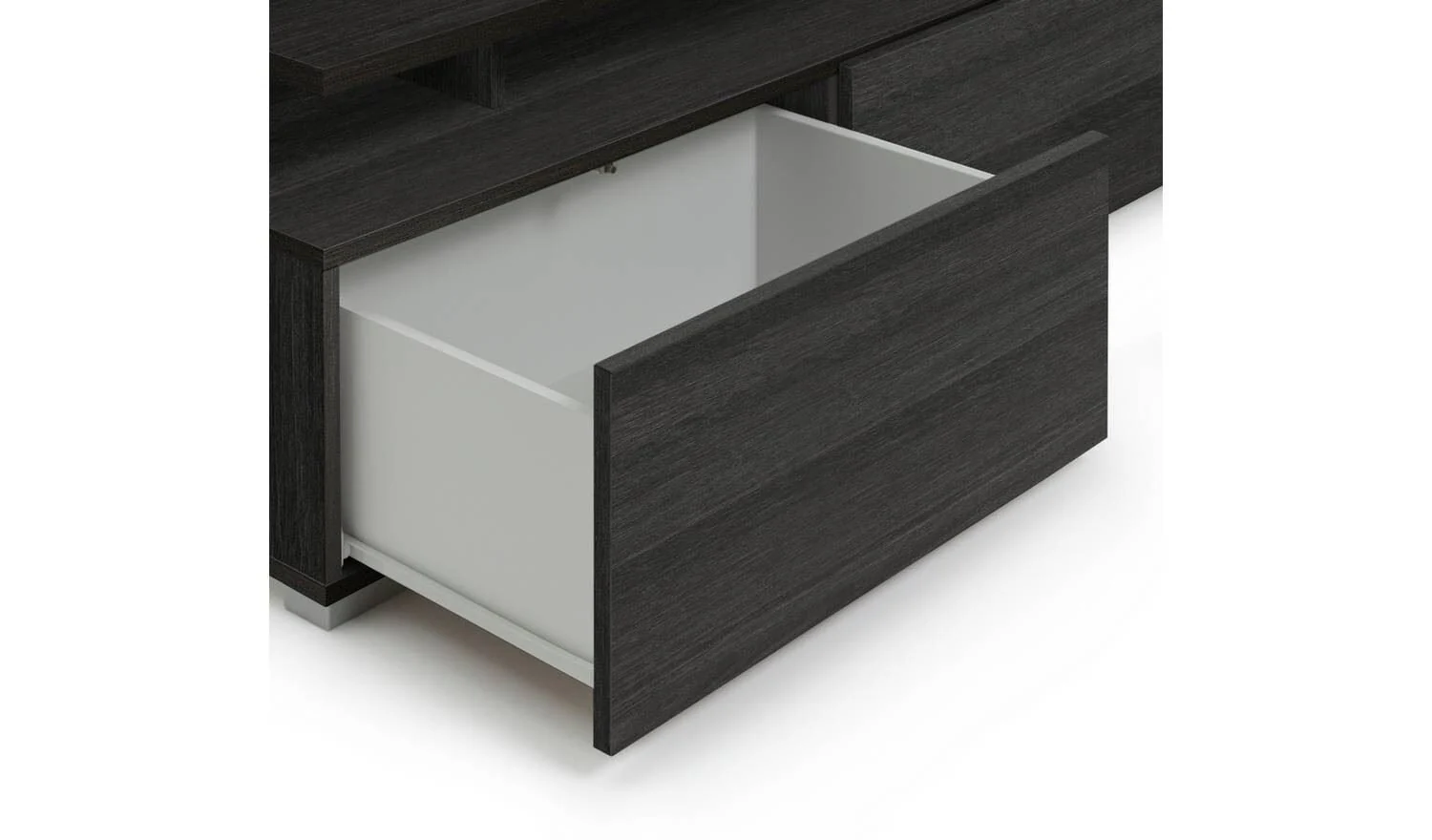 Floating Top TV Unit Black & Brown Space Saving Contemporary Style - Image 6