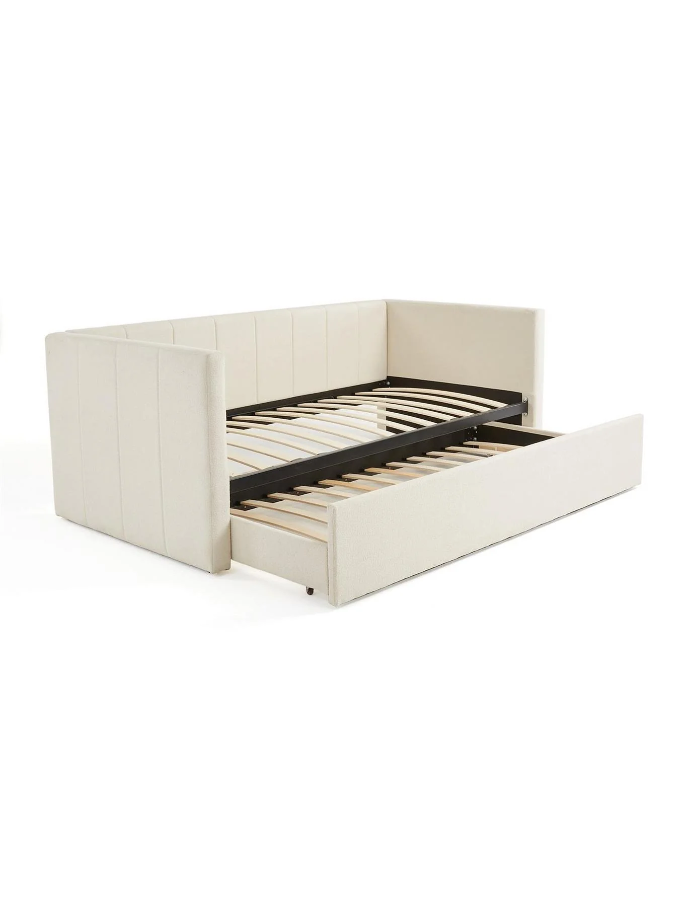 Floren Boucle Day Bed With Low Level Trundle Natural Modern Fabric - Image 4