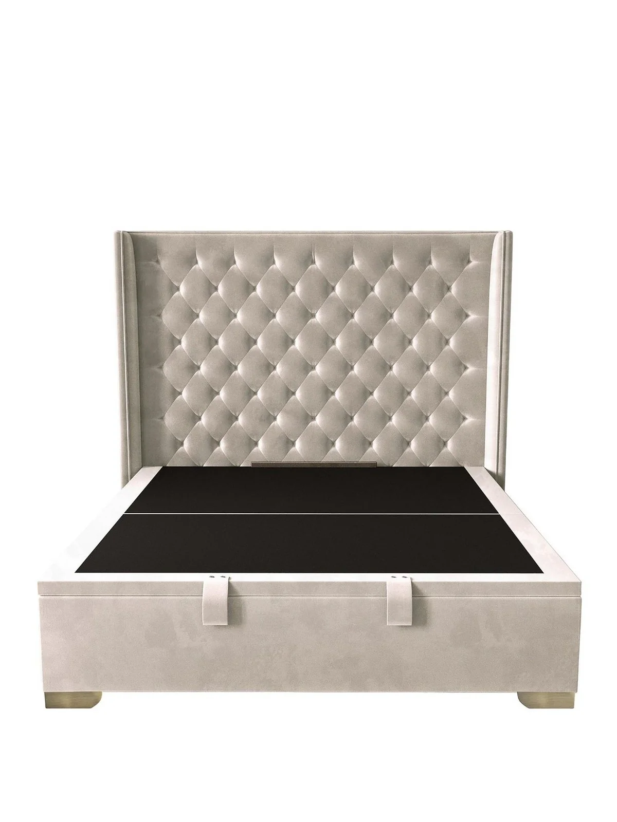 Franklin Velvet Lift Up Ottoman Bed Double Natural Buttoned Headboard - Image 2