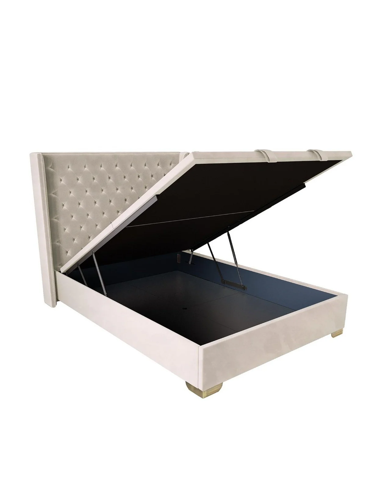 Franklin Velvet Lift Up Ottoman Bed Double Natural Buttoned Headboard - Image 3