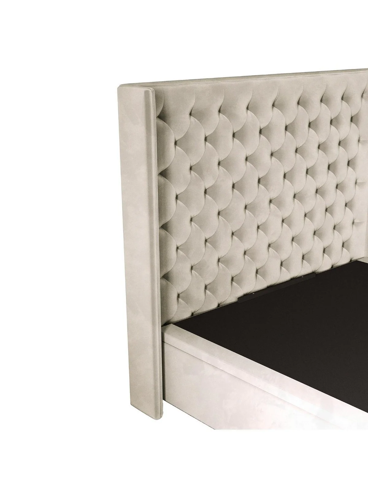 Franklin Velvet Lift Up Ottoman Bed Double Natural Buttoned Headboard - Image 4