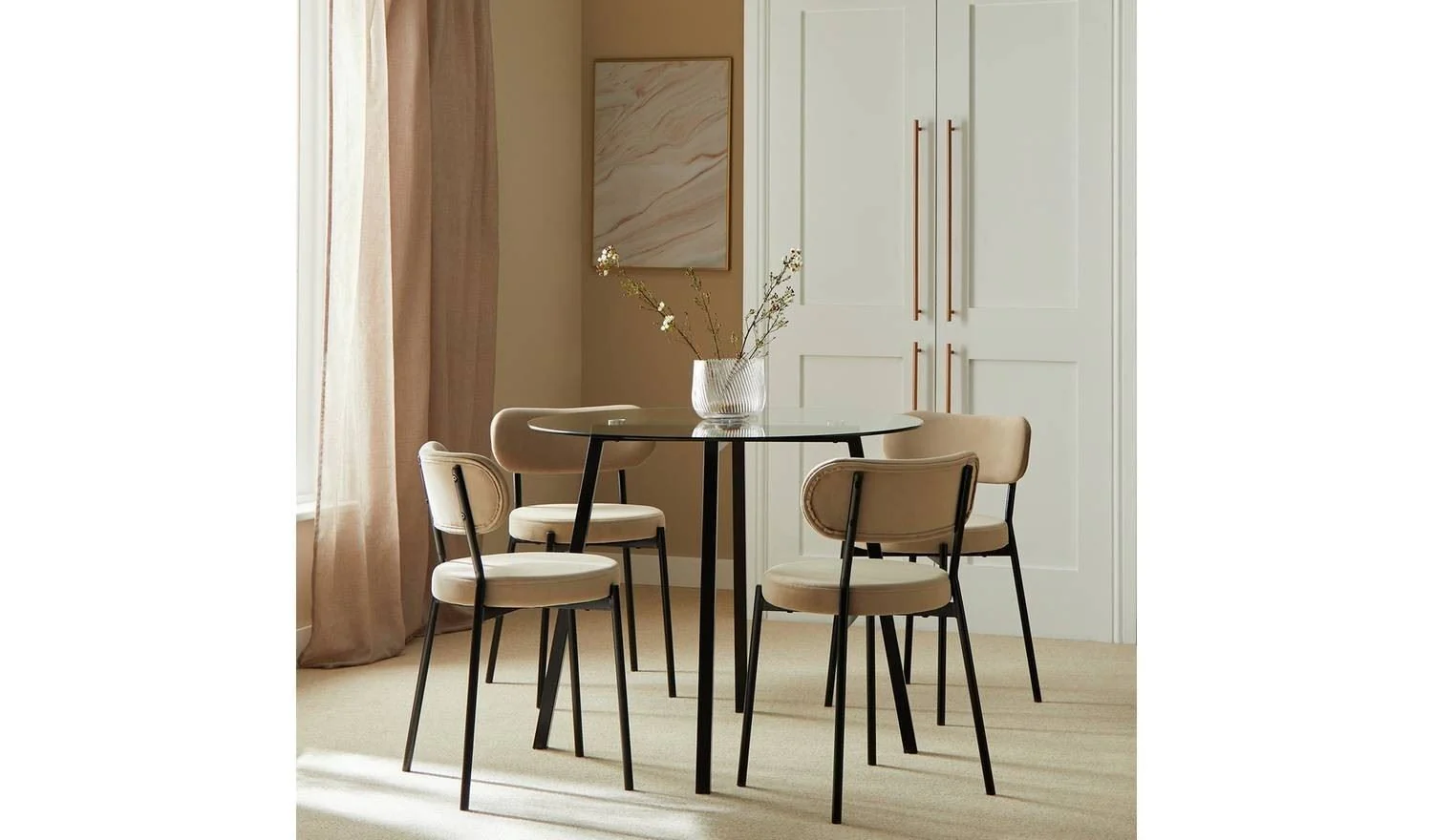Fyra Black Dining Table & 4 Black Chairs Elegant Kitchen Furniture Set - Image 3